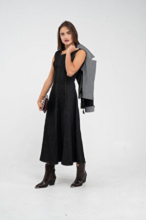 Kontrast Detaylı Kısa Ceket & Uzun Elbise İkili Kadın Takım 9003