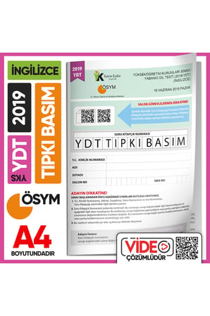 2019 Yks Ydt Ingilizce Ösym Çıkmış Soru Tıpkı Basım Deneme Kitapçığı (VİDEO ÇÖZÜMLÜ TÜRKİYE GENELİ)