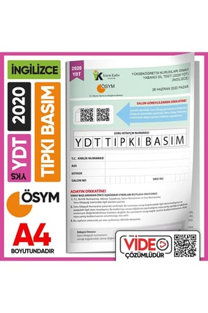 2020 Yks Ydt Ingilizce Ösym Çıkmış Soru Tıpkı Basım Deneme Kitapçığı (VİDEO ÇÖZÜMLÜ TÜRKİYE GENELİ)