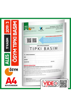 Ales 2019/3 Kasım Ösym Tıpkı Basım Çıkmış Soru Deneme Kitapçığı Video/pdf Çözümlü Türkiye Geneli