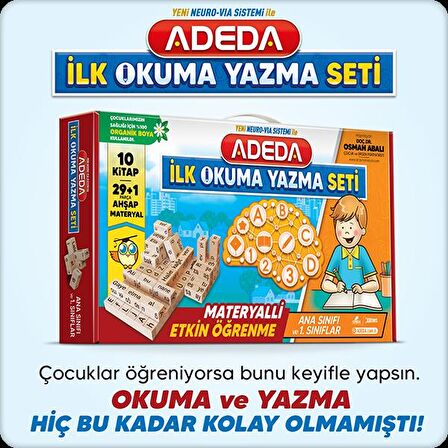 Adeda İlk Okuma Yazma Seti (10 Kitap - 29+1 Parça Ahşap Materyaller)