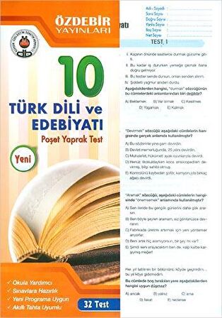 10. Sınıf Türk Dili ve Edebiyatı Yaprak Test