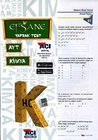 Açı Yayınları YKS AYT Kimya Yaprak Test