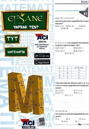 Açı Yayınları YKS TYT Matematik Yaprak Test