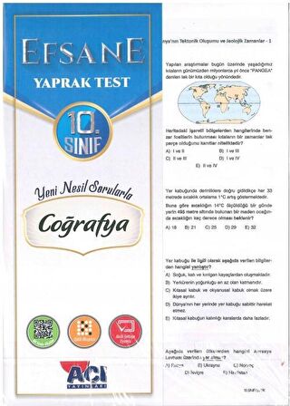 Açı Yayınları 10. Sınıf Coğrafya Yaprak Test