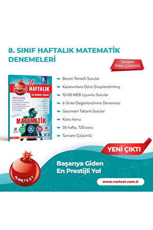 Nartest 8. Sınıf 36 Haftalık Matematik Denemeleri (Prestij Serisi)