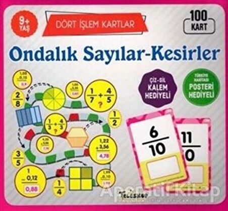  Ondalık Sayılar - Kesirler Dört İşlem Kartlar 9+ Yaş
