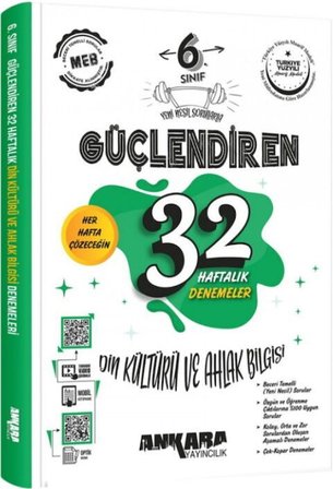 6. Sınıf Din Kültürü ve Ahlak Bilgisi Güçlendiren 32 Haftalık Kazanım Denemeleri Ankara Yayıncılık