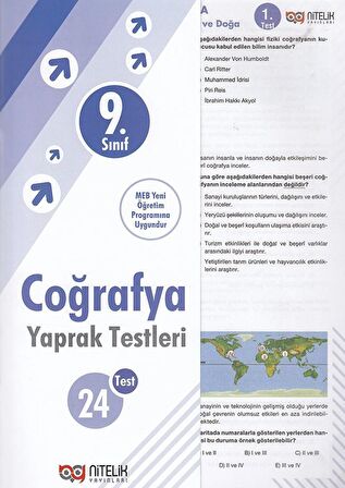 Nitelik Yayınları 9. Sınıf Coğrafya Yaprak Testleri