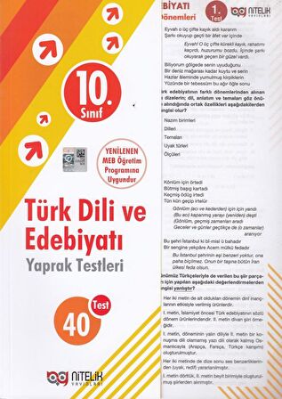 Nitelik Yayınları 10. Sınıf Türk Dili ve Edebiyatı Yaprak Test