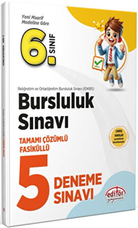 6. Sınıf Bursluluk Tamamı Çözümlü Fasiküllü 5 Deneme Sınavı Editör Yayınları