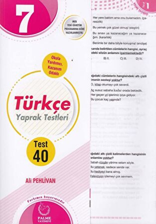 7. Sınıf Türkçe Yaprak Testleri