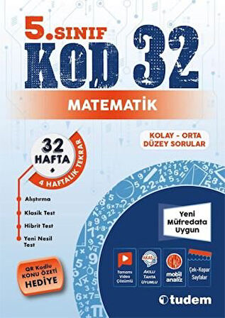 5.Sınıf Matematik Kod 32 Kolay Orta Düzey Sorular Tudem Yayınları