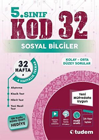 5.Sınıf Sosyal Bilgiler Kod 32 Kolay Orta Düzey Sorular Tudem Yayınları