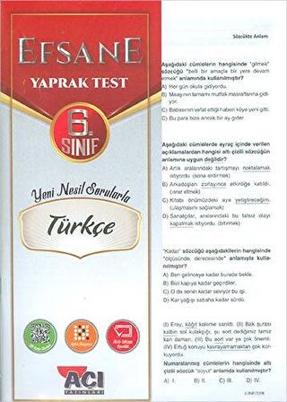 Açı 6.Sınıf Türkçe Efsane Yaprak Test