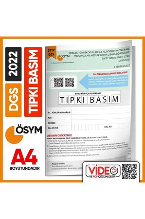 2022 Dgs Sayısal-sözel Ösym Tıpkı Basım Çıkmış Soru Deneme Kitapçığı (VİDEO ÇÖZÜMLÜ TÜRKİYE GENELİ)