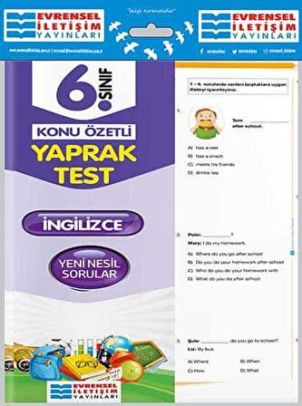 6. Sınıf İngilizce Konu Özetli Yaprak Test