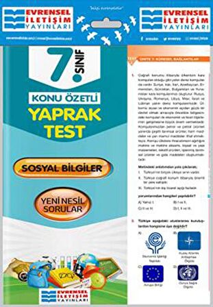 7. Sınıf Sosyal Bilgiler Konu Özetli Yaprak Test