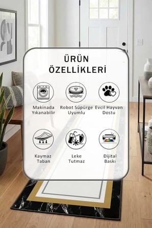Luxory Modern Dijital Baskı Yıkanabilir Kaymaz Yolluk Halı