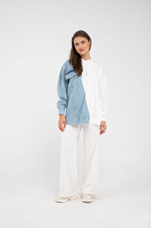 Kapüşonlu Denim Detaylı İkili Takım K1741