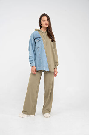 Kapüşonlu Denim Detaylı İkili Takım K1741