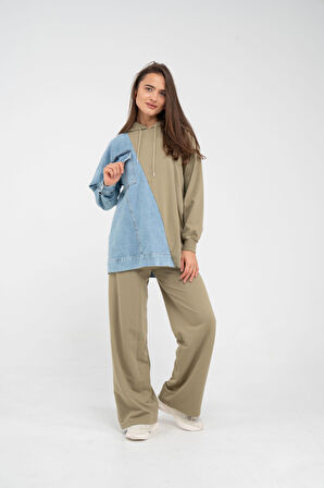 Kapüşonlu Denim Detaylı İkili Takım K1741