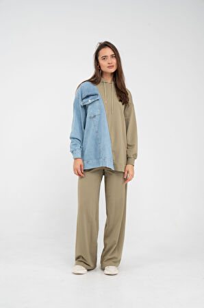 Kapüşonlu Denim Detaylı İkili Takım K1741