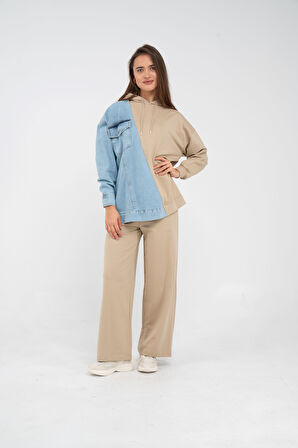 Kapüşonlu Denim Detaylı İkili Takım K1741