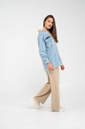 Kapüşonlu Denim Detaylı İkili Takım K1741