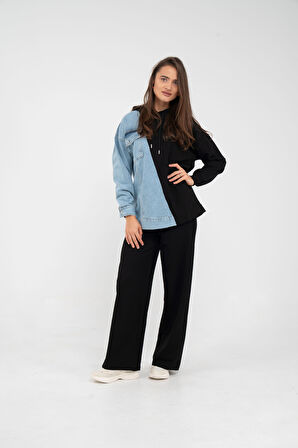 Kapüşonlu Denim Detaylı İkili Takım K1741