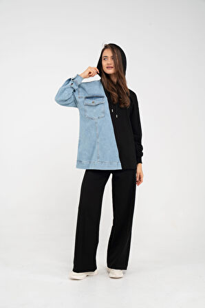 Kapüşonlu Denim Detaylı İkili Takım K1741