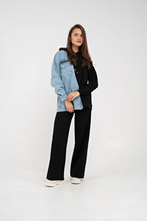 Kapüşonlu Denim Detaylı İkili Takım K1741