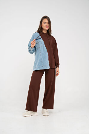 Kapüşonlu Denim Detaylı İkili Takım K1741
