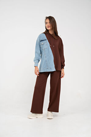 Kapüşonlu Denim Detaylı İkili Takım K1741