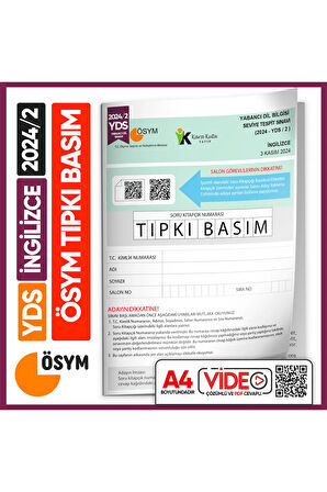 YDS 2024/2 ÖSYM Tıpkı Basım Çıkmış Soru Deneme Kitapçığı Yeni Baskı Video Çözümlü Türkiye Geneli