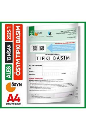 ALES 2025/1 ÖSYM Tıpkı Basım Çıkmış Soru Deneme Kitapçığı Video/PDF Çözümlü Türkiye Geneli