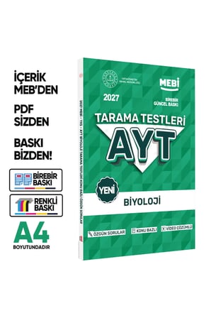 2027 YKS-AYT MEBİ-OGM Biyoloji Özgün Tarama Testleri Kitabı A4 Boyut Renkli Görsel BASKI ÜCRETİ