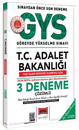 Yargı 2025 GYS Adalet Bakanlığı Yazı İşleri Müdürü 3 Deneme Çözümlü Görevde Yükselme Yargı Yayınları