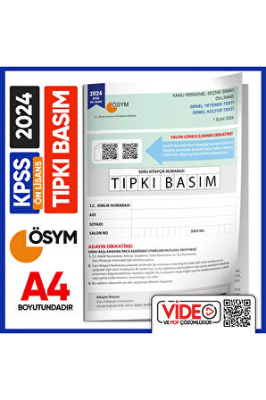 2024 KPSS Önlisans ÖSYM Tıpkı Basım Çıkmış Soru Deneme Kitapçığı Video/PDF Çözümlü Türkiye Geneli