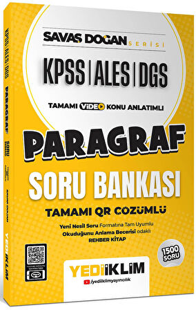 Yediiklim KPSS ALES DGS Savaş Doğan Serisi Paragraf Tamamı Video Konu Anlatımlı ve Tamamı QR Çözümlü Soru Bankası Orijinal Sarı Kitap