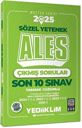 Yediiklim 2025 ALES Master Serisi Sözel Yetenek Tamamı Çözümlü Son 10 Sınav Çıkmış Sorular