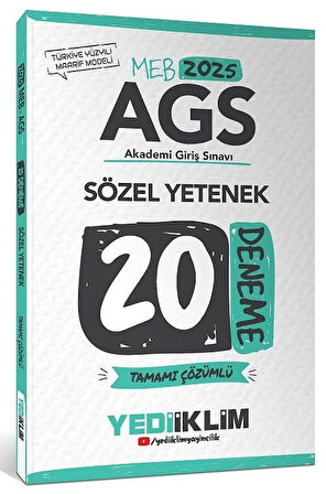 Yediiklim 2025 MEB-AGS Sözel Yetenek 20 Deneme Çözümlü Yediiklim Yayınları