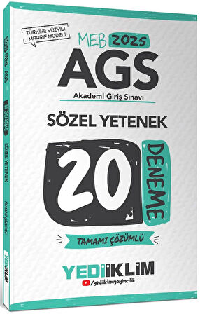 Yediiklim Yayınları 2025 MEB AGS Sözel Yetenek Tamamı Çözümlü 20 Deneme