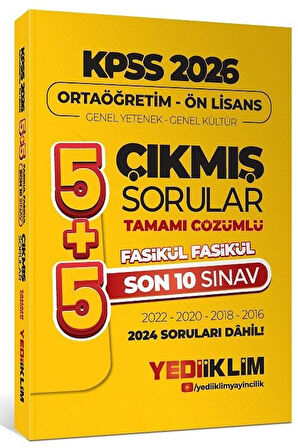 Yediiklim 2026 KPSS Lise Ortaöğretim Ön Lisans Çıkmış Sorular 5+5 Son 10 Sınav Çözümlü Fasikül Yediiklim Yayınları