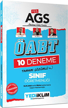 Yediiklim Yayınları 2025 MEB AGS ÖABT Sınıf Öğretmenliği Tamamı Çözümlü 10 Deneme