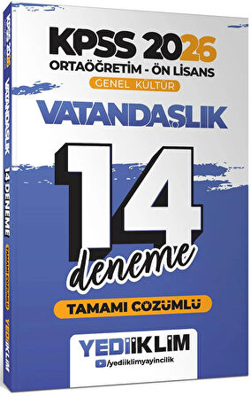 Yediiklim 2026 KPSS Ortaöğretim Ön Lisans Genel Kültür Vatandaşlık Tamamı Çözümlü 14 Deneme