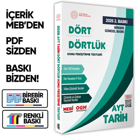 2026 YKS-AYT MEBİ-OGM Dört Dörtlük Tarih Pekiştirme Testi A4 Renkli Soru Bankası BASKI ÜCRETİ