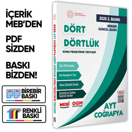 2026 YKS-AYT MEBİ-OGM Dört Dörtlük Coğrafya Pekiştirme Testi A4 Renkli Soru Bankası BASKI ÜCRETİ