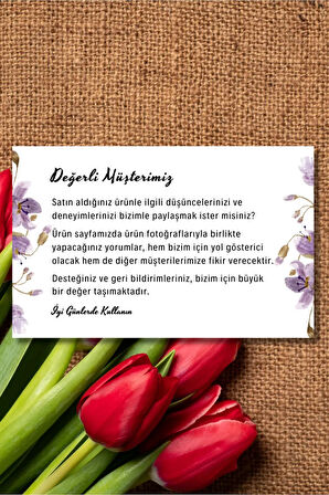 Müşteri Deneyimi ve Yorum İçin Teşekkür Kartı 100 adet 8 cmx5 cm Yüksek Kaliteli 300 gr Mat Kuşe