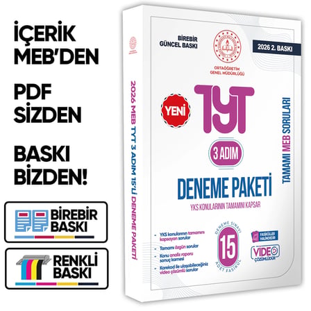 2026 3 Adım YKS-TYT MEBİ Özgün Sorular 15li Deneme Paketi Video Çözümlü BASKI ÜCRETİ